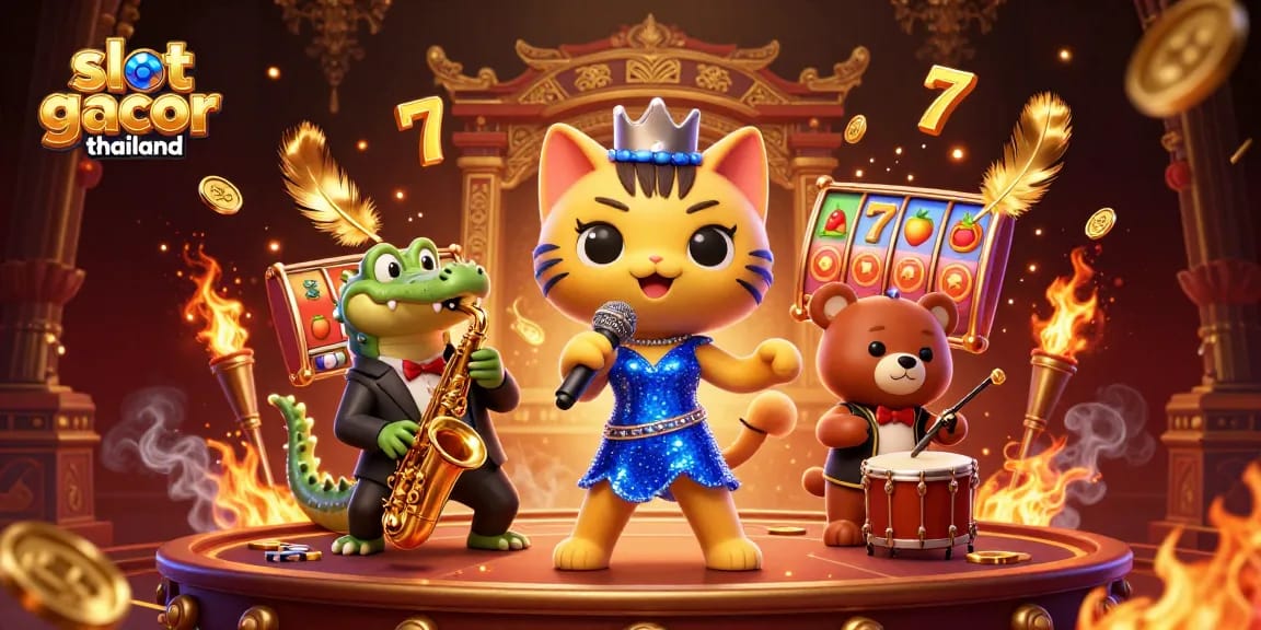 Experience the thrilling action of slot gacor thailand with vibrant characters and dynamic casino elements.