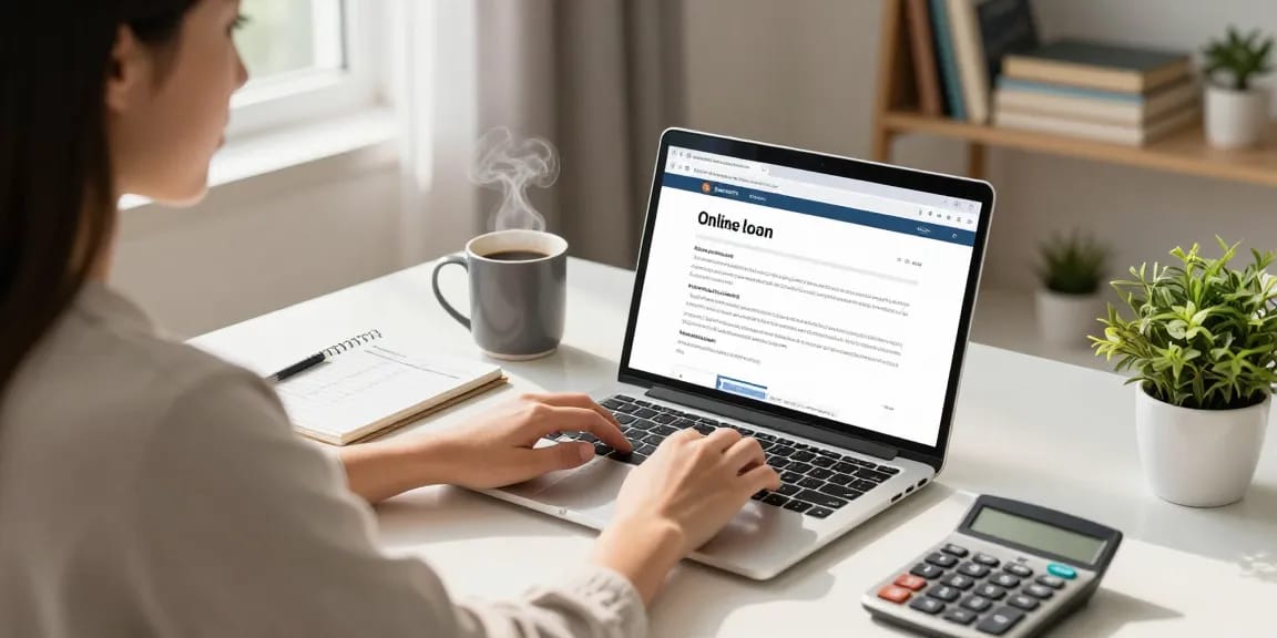 Applying for an online $200 loan in a cozy home office setting, showcasing financial planning.