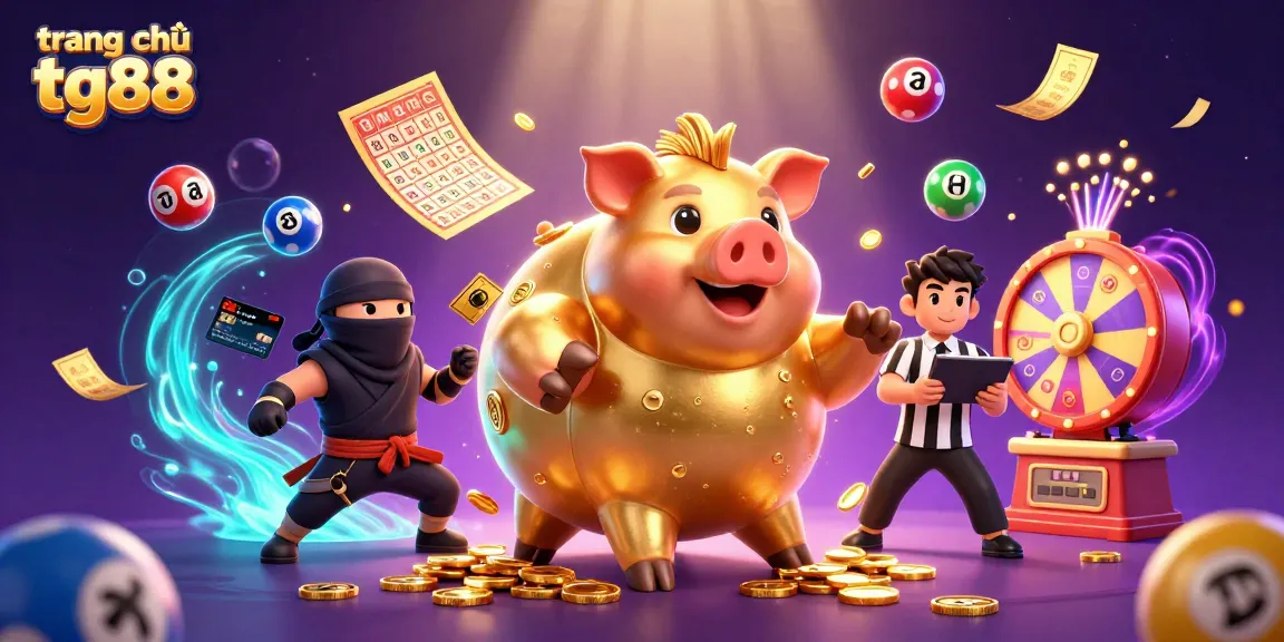 Experience the excitement of trang chủ tg88 with a lively piggy bank sumo wrestler and vibrant game elements.