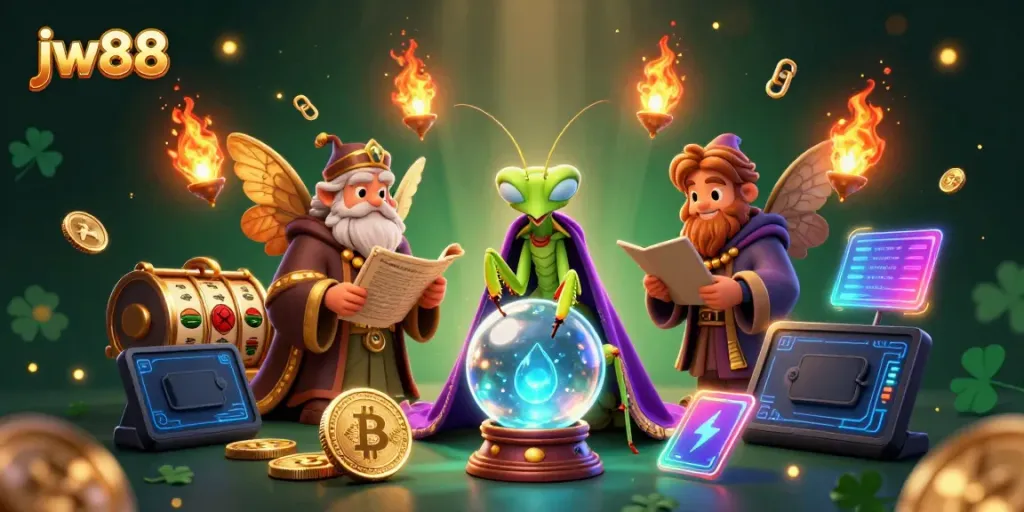 Engage in thrilling gameplay with jw88's vibrant 3D casino scene showcasing lucky symbols and dynamic game elements.