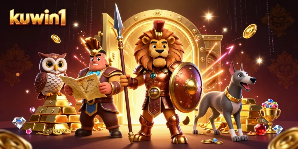Engage in thrilling adventures at kuwin1, surrounded by gold treasures and legendary creatures.