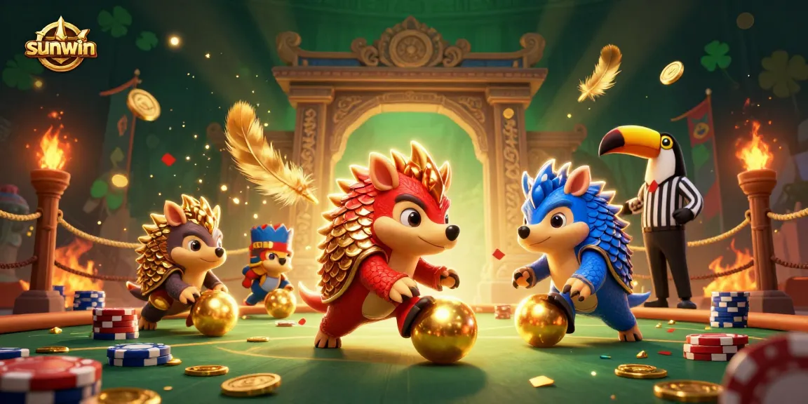 sunwin pangolins bowling through poker chips in an epic casino scene filled with confetti and golden elements