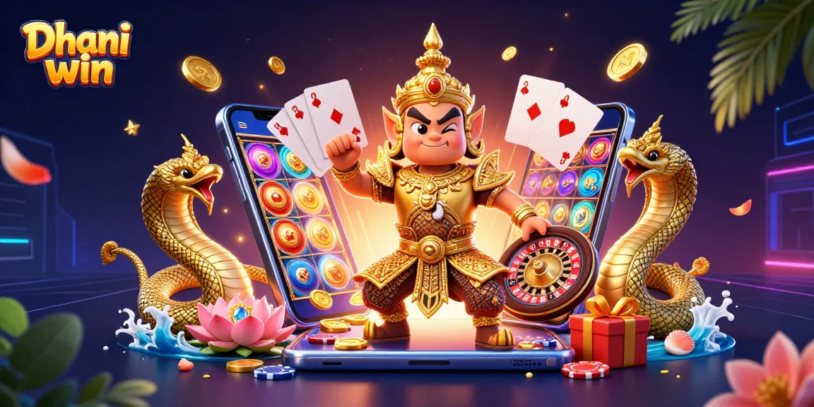 Dhani win enhances the gaming experience with thrilling slots and winning predictions in a vibrant, exciting illustration.