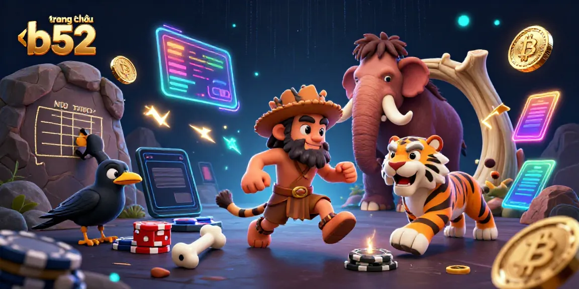 Experience thrilling gameplay at trang chủ b52 with a vibrant caveman casino scene.