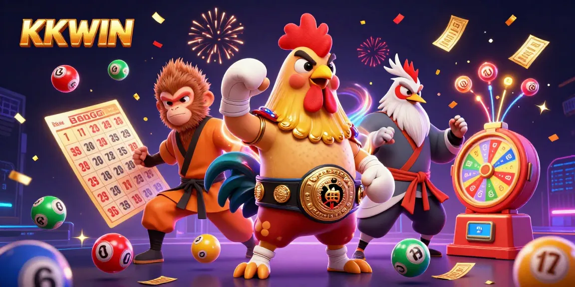 Engage in thrilling gaming at KKWIN with dynamic lottery action featuring colorful balls, characters, and prize elements.