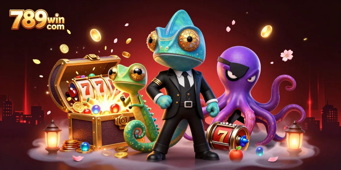 Play thrilling games at 789win com with 3D characters amid colorful slots and gold treasures.