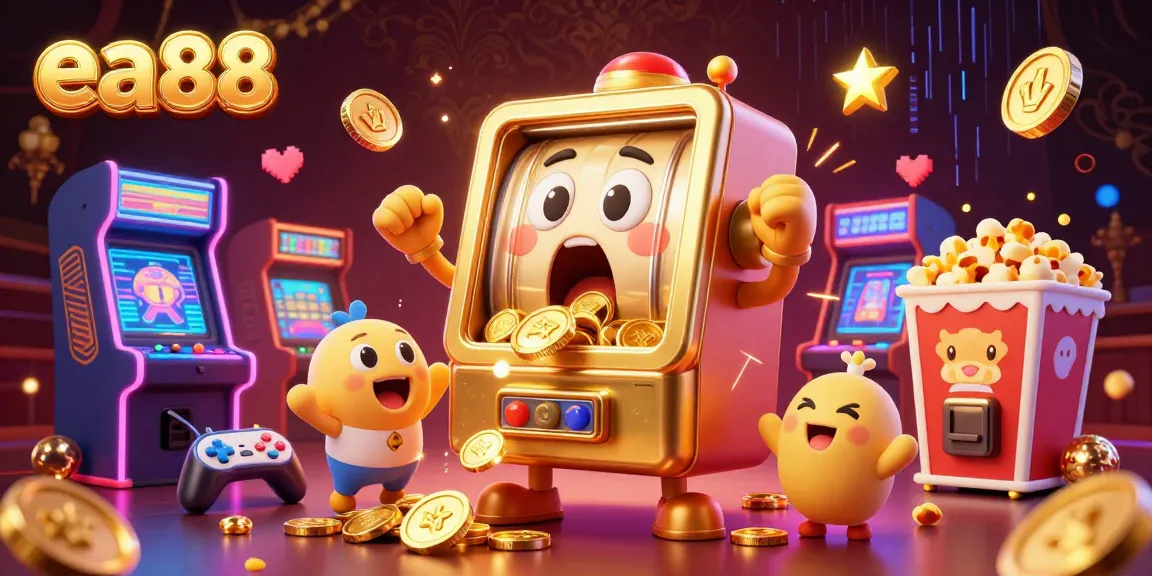 Spin to win at ea88 with our thrilling slot machines and arcade elements in a colorful casino scene.
