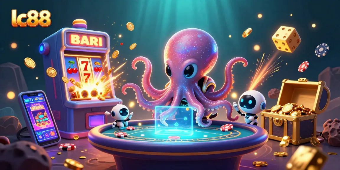 Play exciting games at lc88 with dynamic 3D illustrations featuring alien octopus and casino elements.