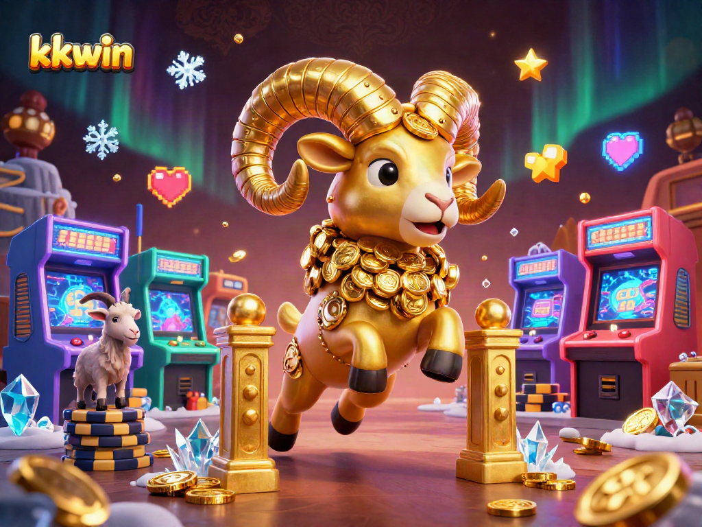Experience excitement with kkwin as a golden ram charges towards a dazzling casino gate.