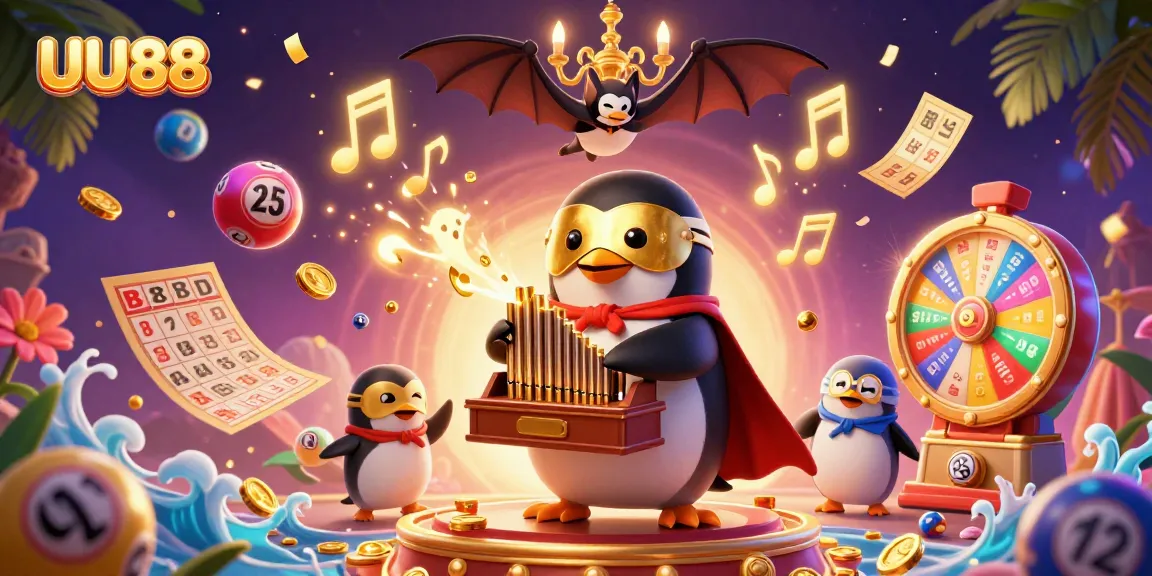 Experience the excitement at UU88 with a whimsical 3D casino illustration featuring vibrant lottery elements.