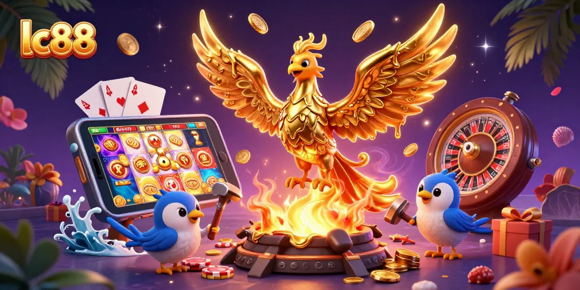 Win big with lc88's vibrant casino theme featuring a molten phoenix and exciting game elements!