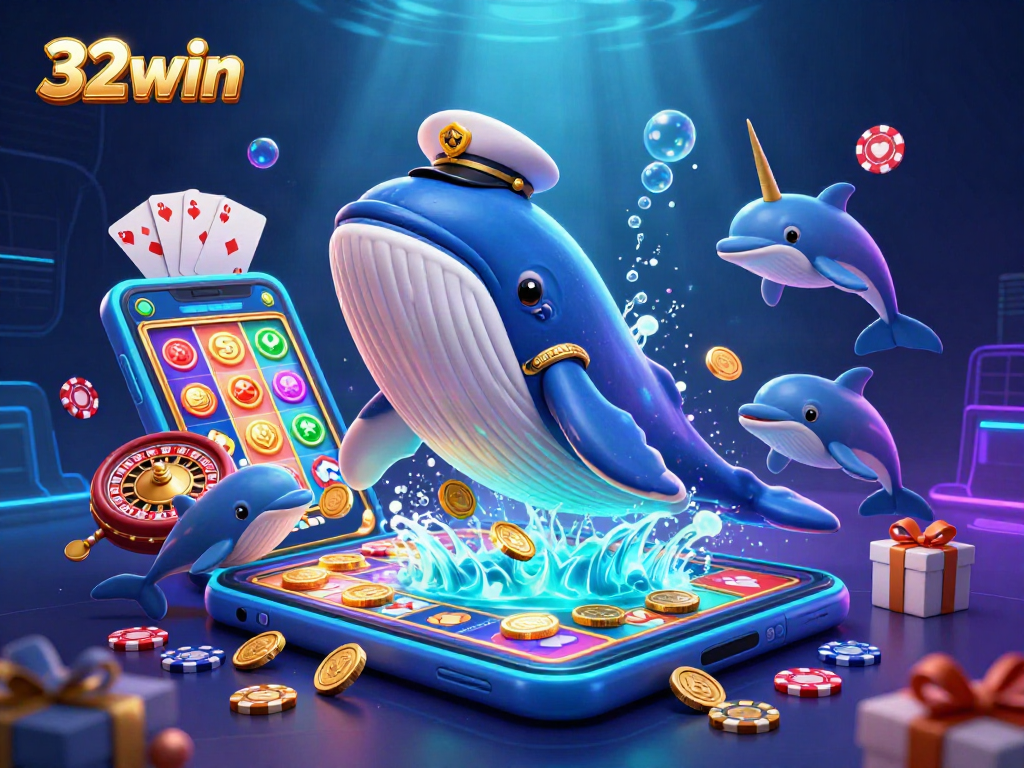 Experience 32win's thrilling casino adventure with vibrant whales and creative casino games.