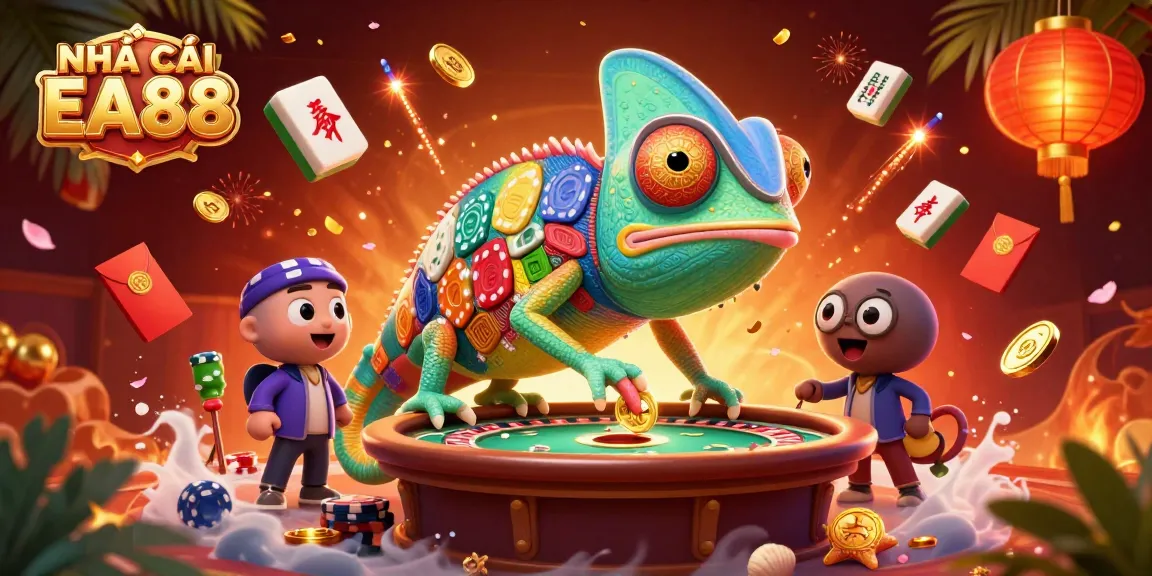 Engage with the dynamic NHÀ CÁI EA88 casino world featuring a vibrant chameleon owner and thrilling game elements.