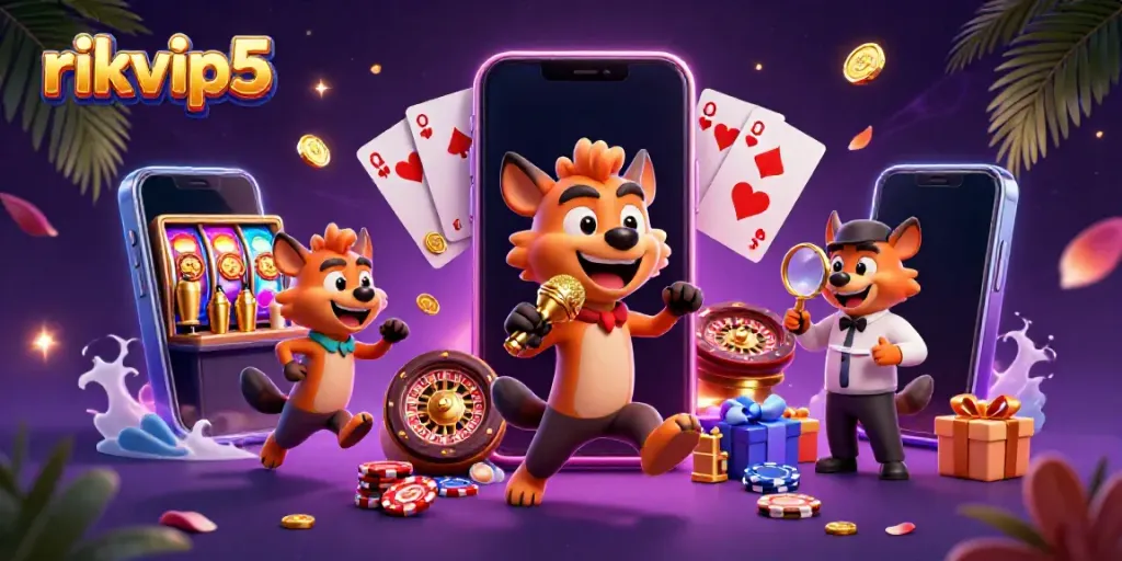 Enjoy an exciting moment at rikvip5's comedy casino with hyenas serving fun and games.