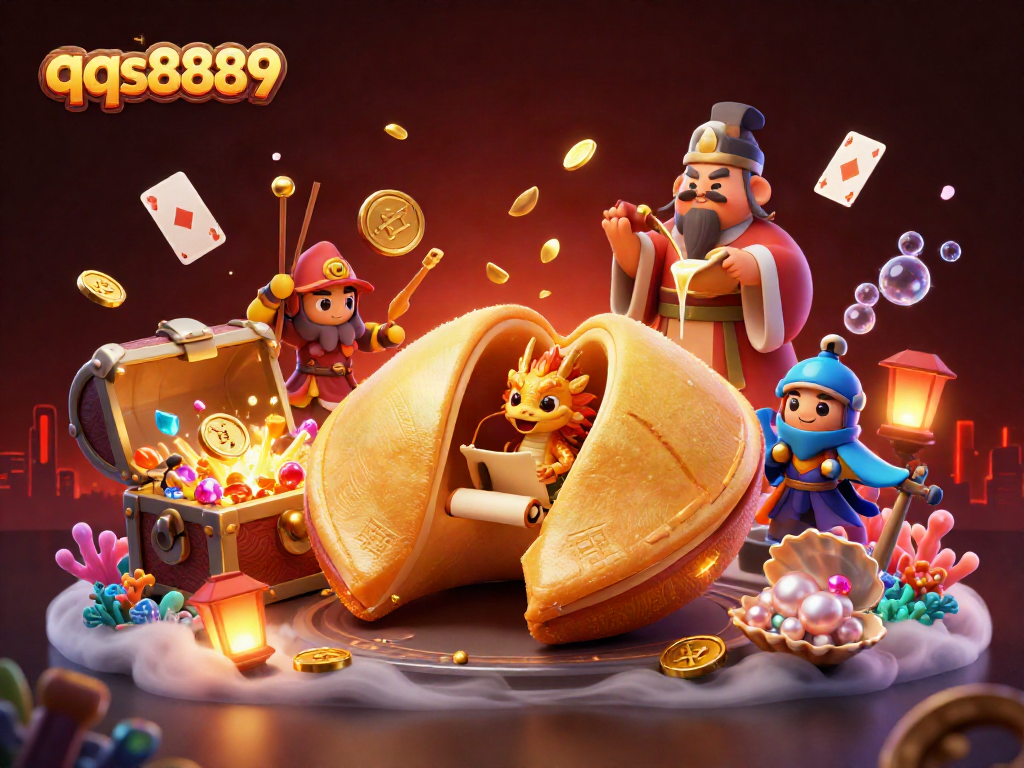 qqs8889 elevates gaming excitement with a dynamic casino-themed 3D illustration.