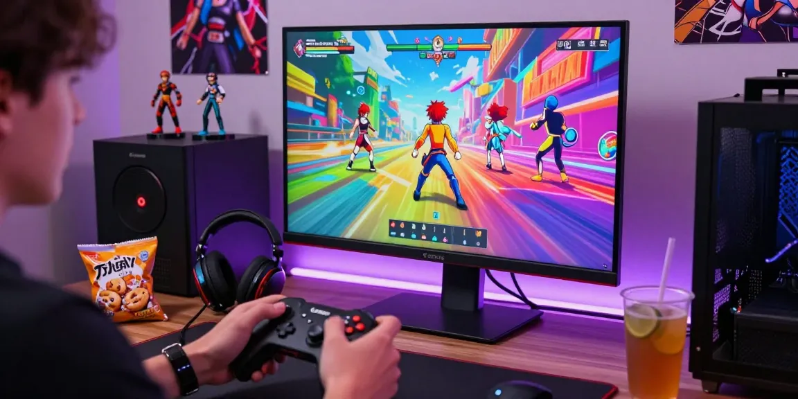 Engaging hentaigames setup featuring a player immersed in dynamic anime action.