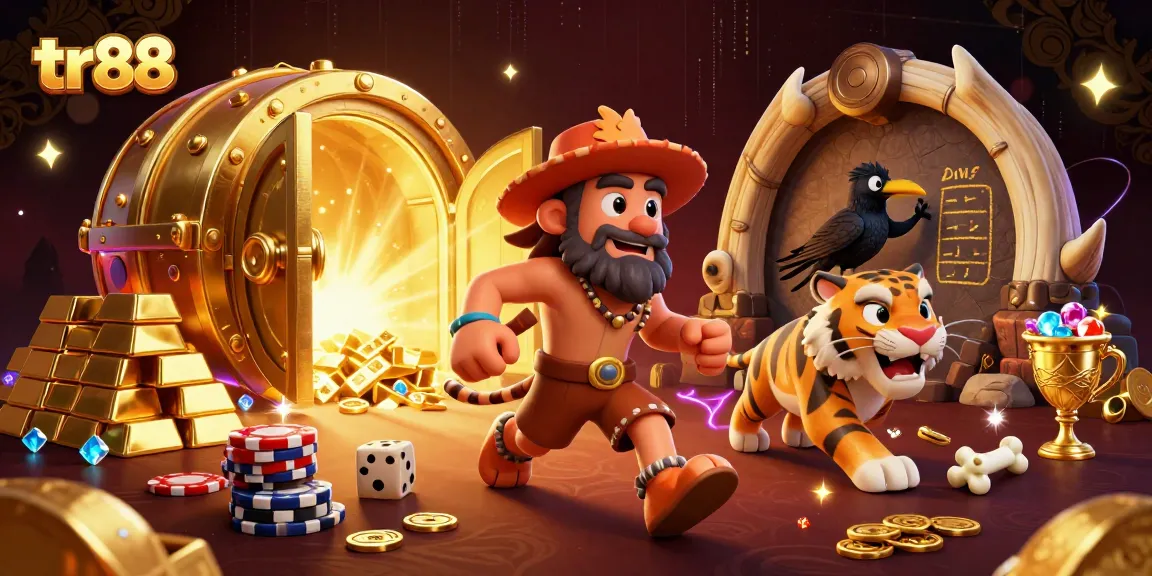 Experience thrilling gaming at TR88 with a lively prehistoric casino featuring animated characters and treasures.