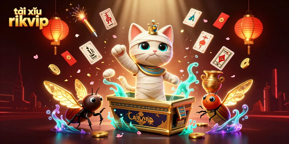 Play tài xỉu rikvip with animated characters surrounded by vibrant casino elements.